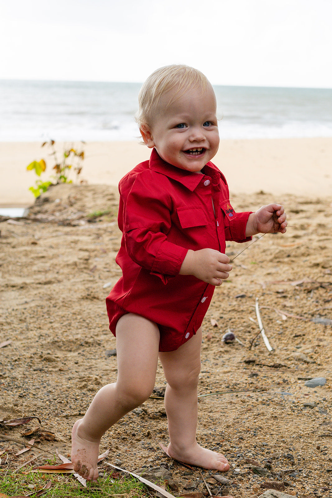 Red Outdoor Button Up Onesie