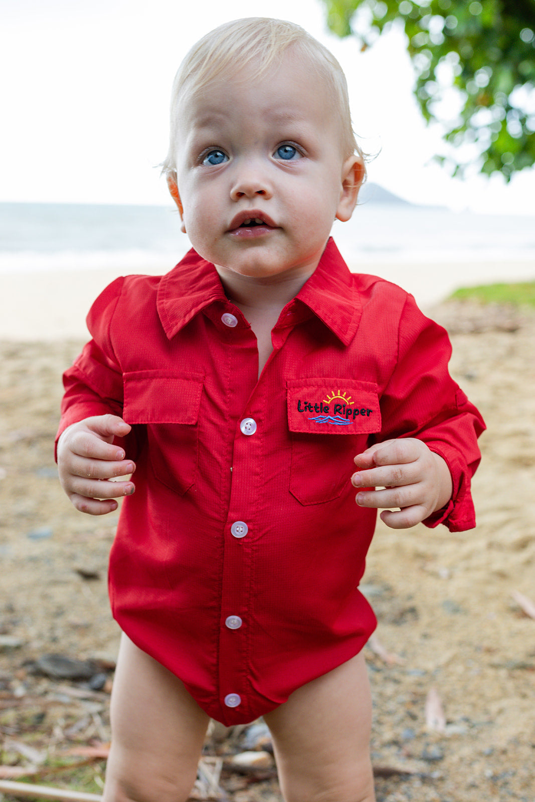 Red Outdoor Button Up Onesie