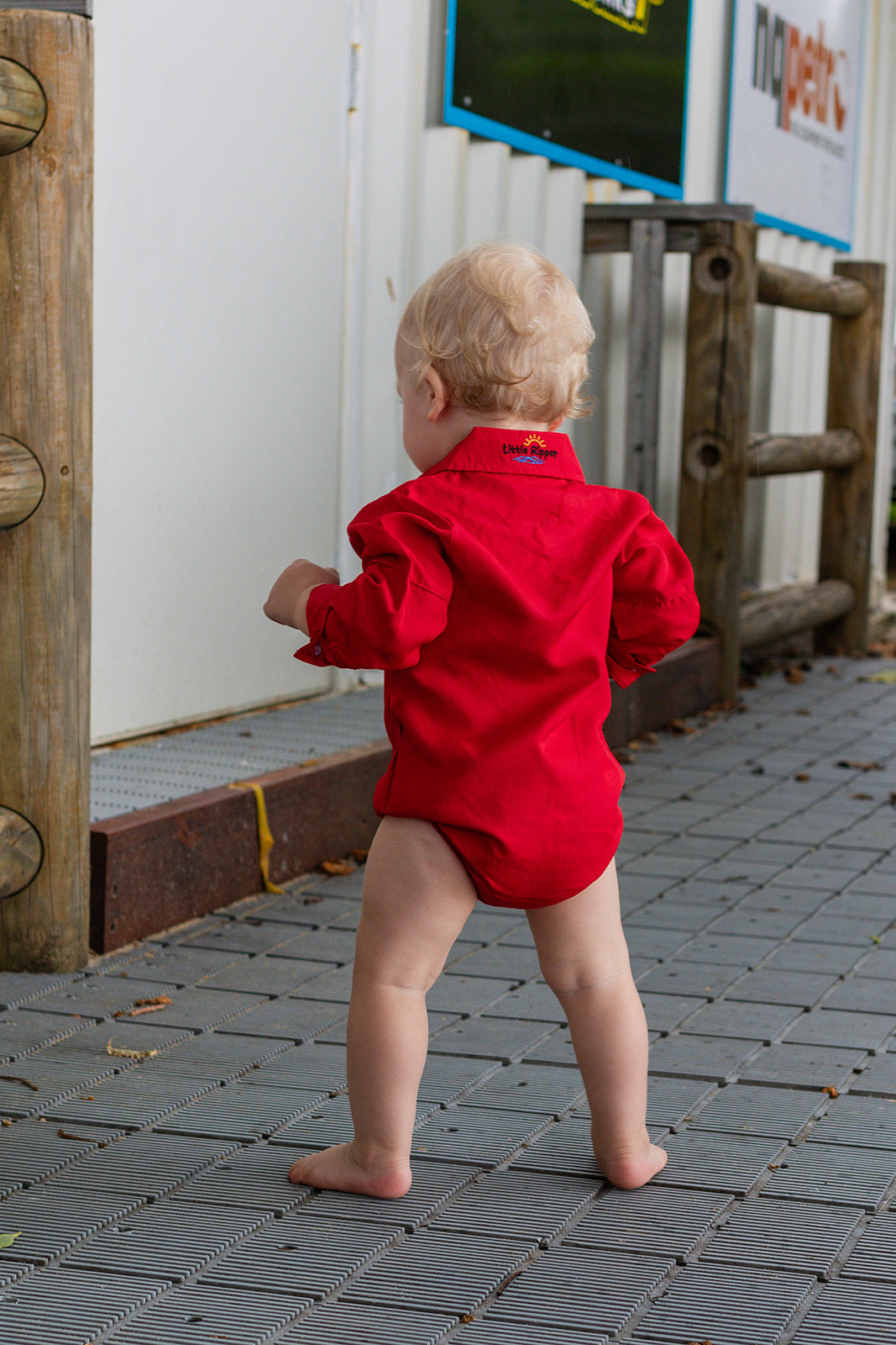 Red Outdoor Button Up Onesie