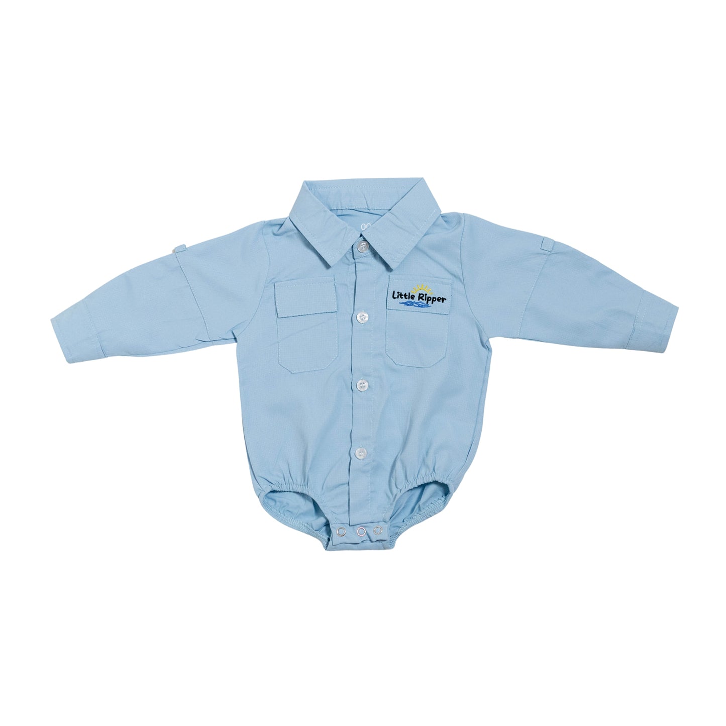 Blue Outdoor Button Up Onesie