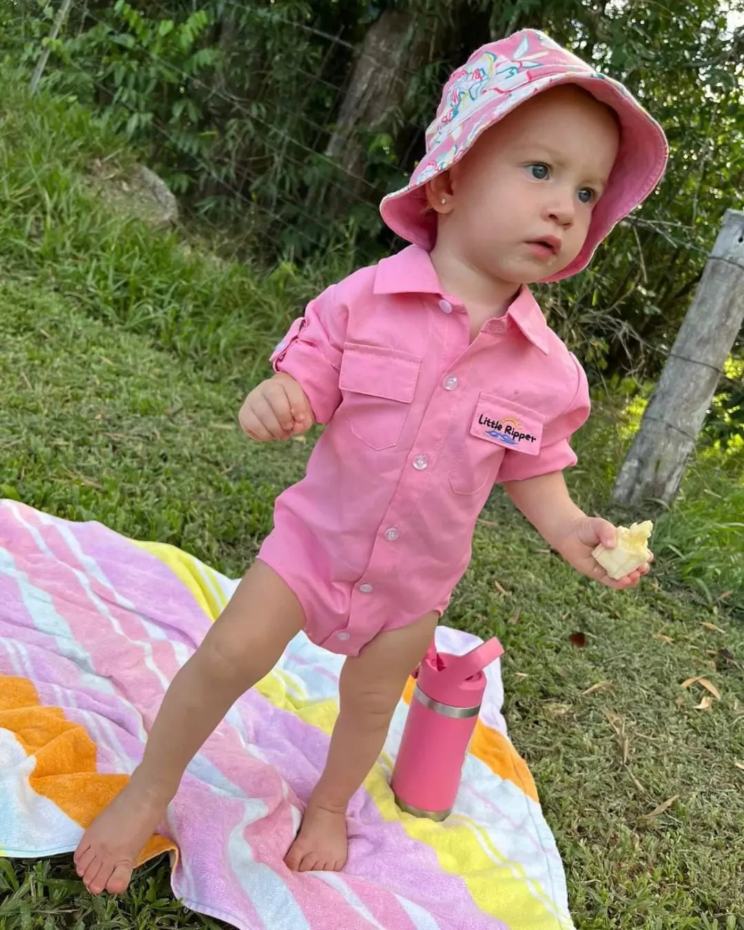 Pink Outdoor Button Up Onesie Little Ripper Apparel
