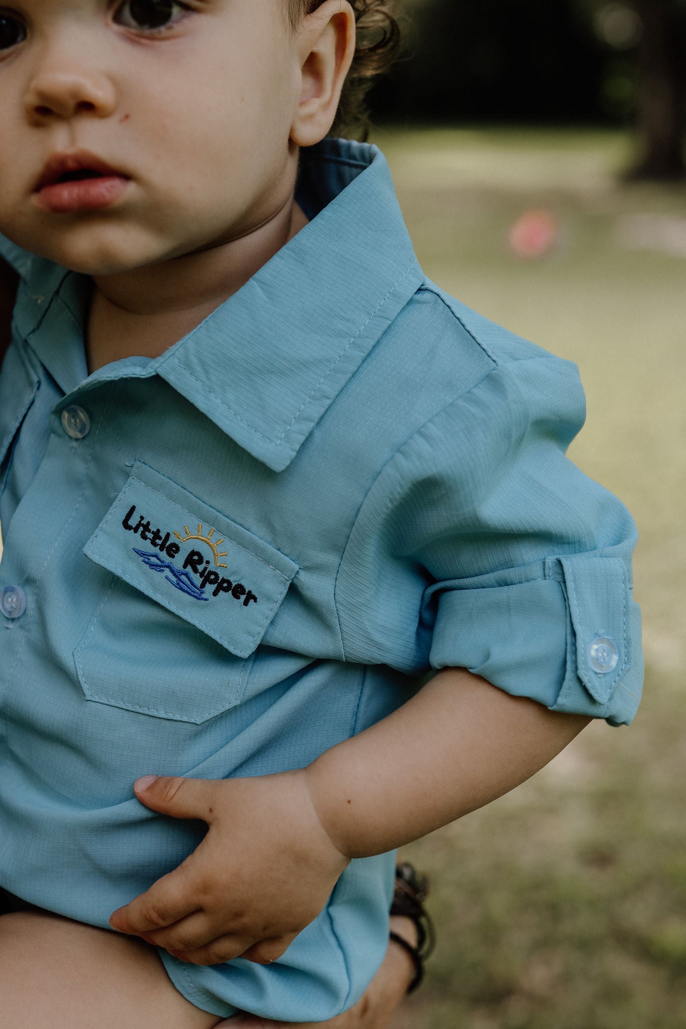 Blue Outdoor Button Up Onesie