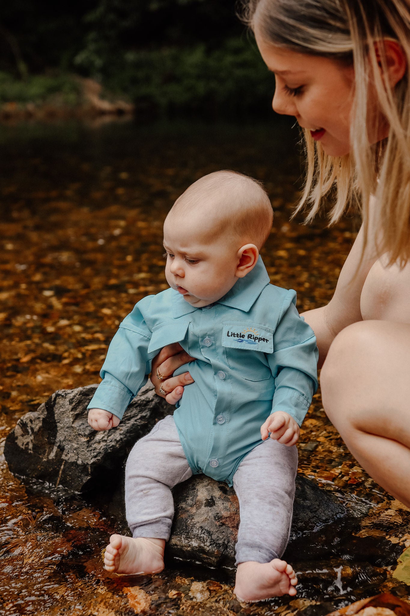 Blue Outdoor Button Up Onesie
